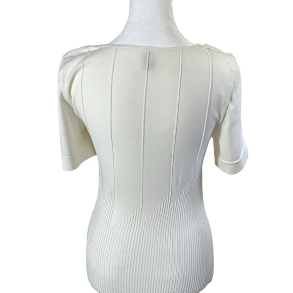 WOLFORD Ivory Plisse Scoop Neck Short Sleeve Form-Fitting Top M0851 - Picture 5 of 9